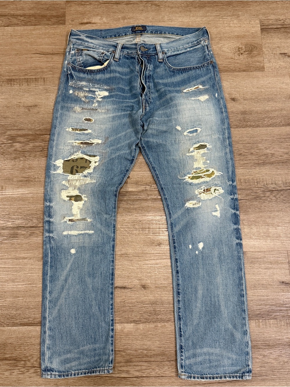 Polo Ralph Lauren Classic Fit Distressed Camo Patchwork Patches Jeans Mens 33x30